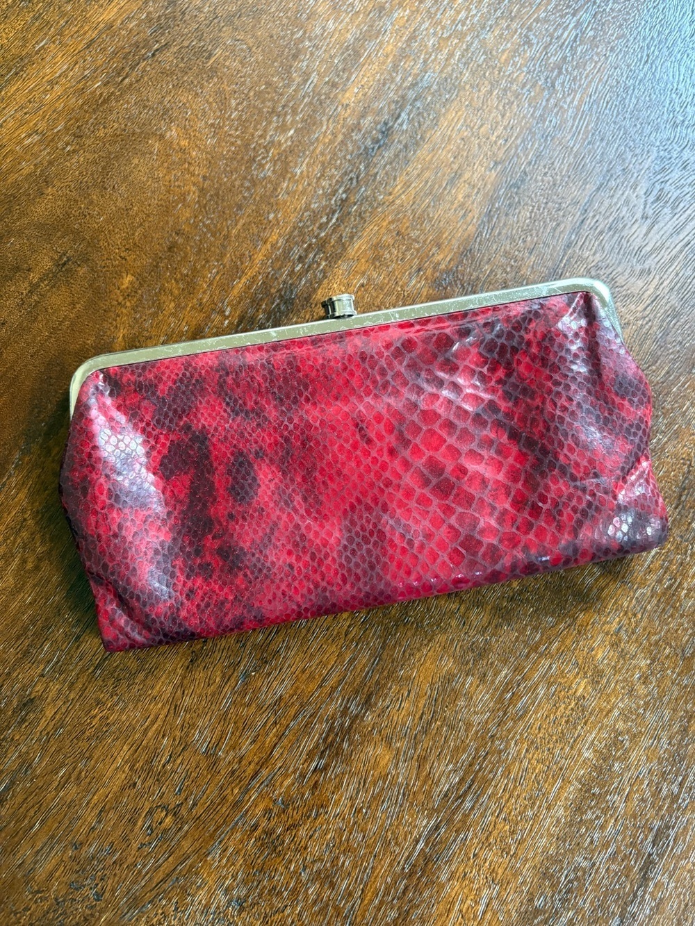 HOBO International Frame Red Snake Print Lauren Kiss Lock Clasp Wallet, Clutch*